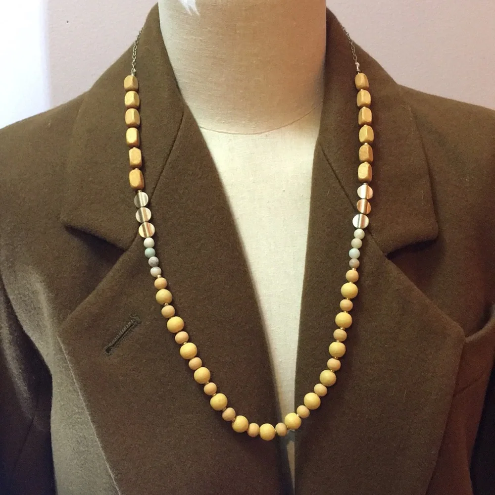 Wood Stone and Metal Necklace - Picture 3 of 4